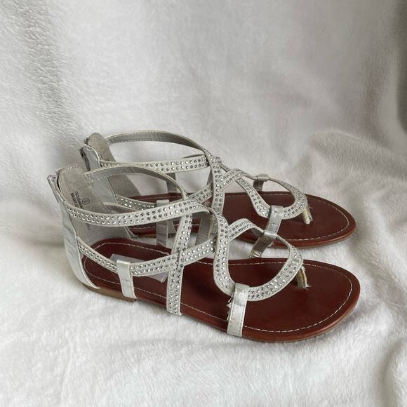 Steve Madden Silver Rhinestone Ankle Sandals - Picture 1 of 13
